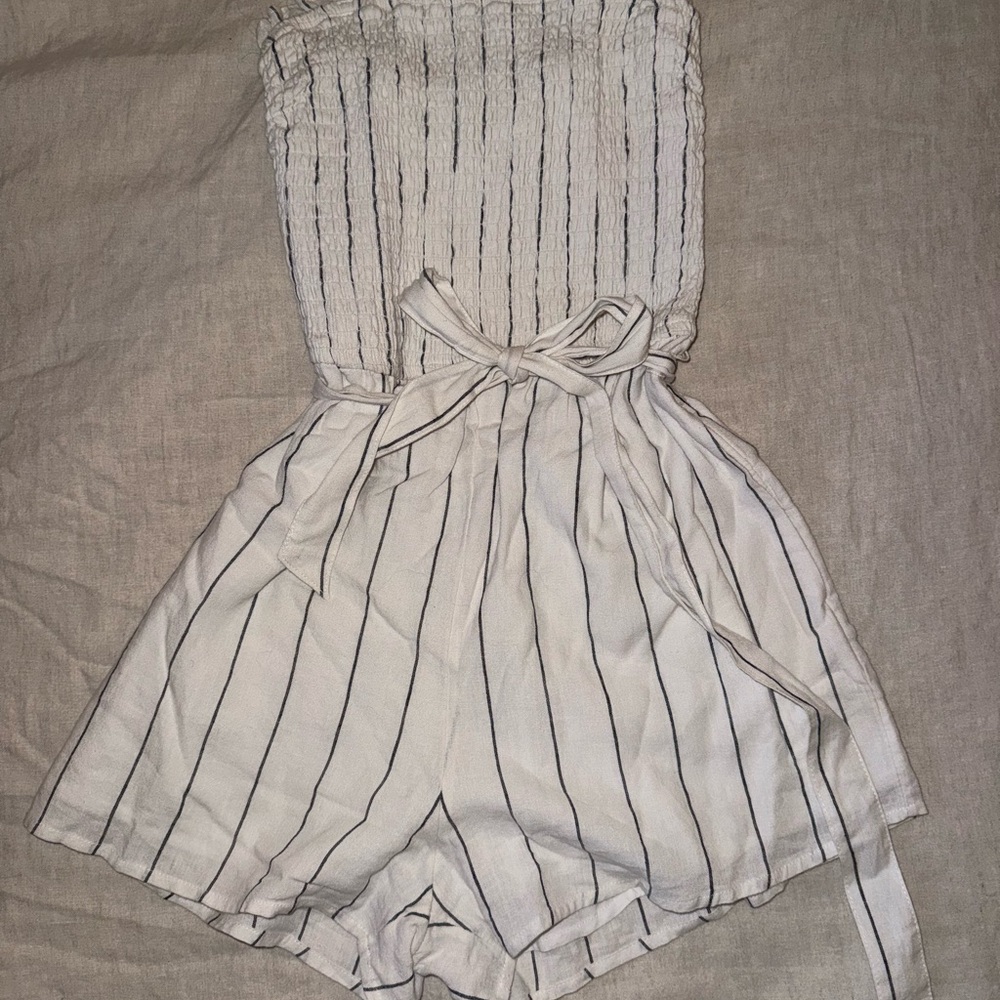White Striped Women's Romper